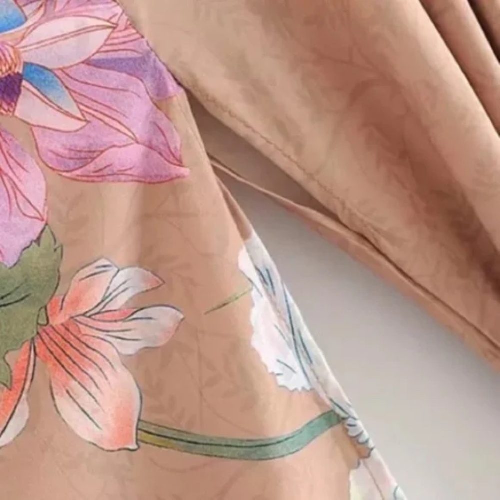 SOLD OUT Gypsy Bohemian Tan Floral Peacock Open Kimono Robe - Picture 11 of 12
